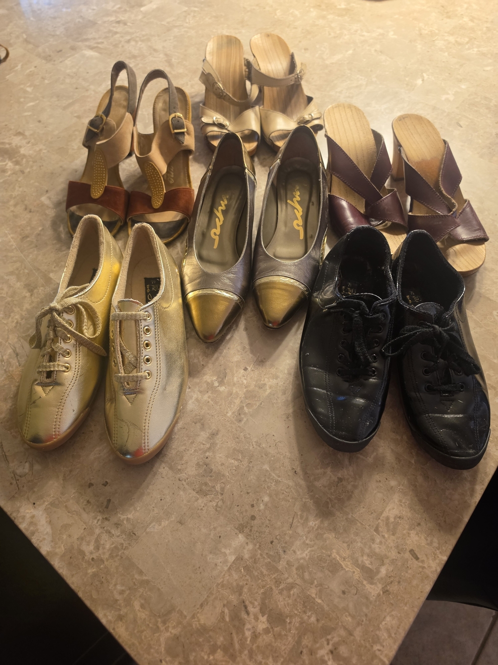 Assorted Bundle Women's Vintage Shoes - Gold, Black, Brown, Metallic Styles 6prs